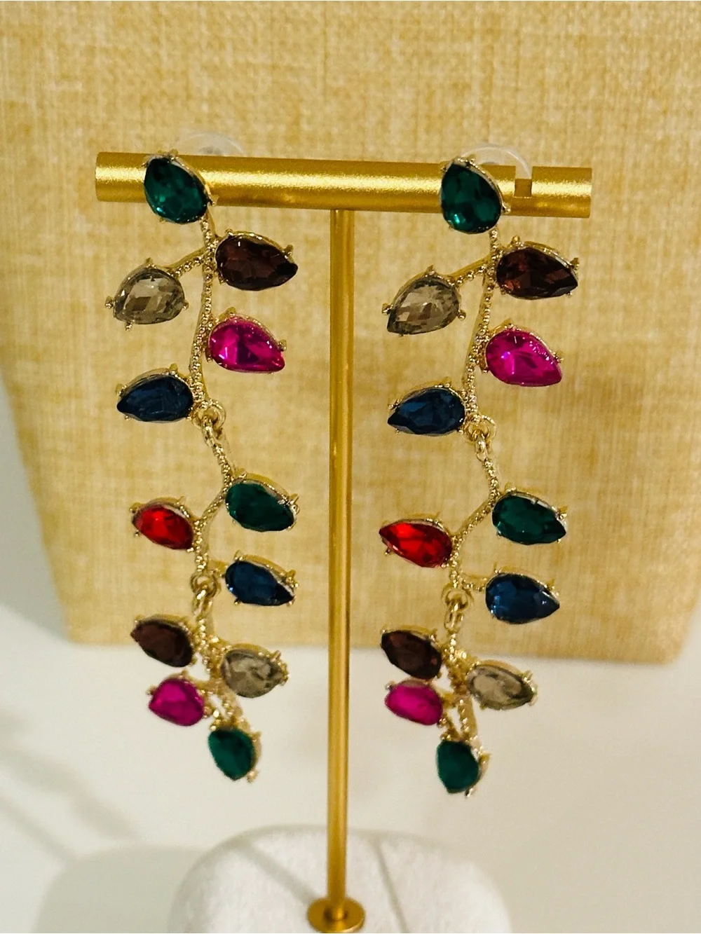 Fashion Jewelry Gold-Tone Multicolor Teardrop Dangle Earrings